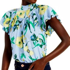 NWT𝅺international CONCEPTS WOMAN S/S FLORAL TIES BACK WOMAN BLOUSE SIZE US PXL‌